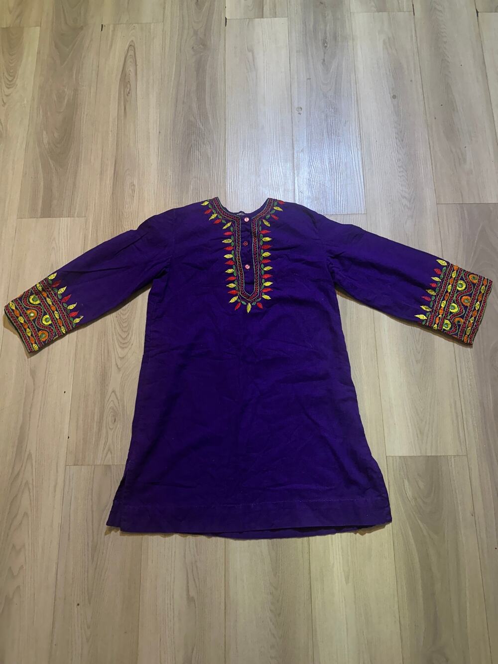 Vintage Jugnu New Delhi India Cotton Tunic Kurti Purple Hand Embroidered Top S